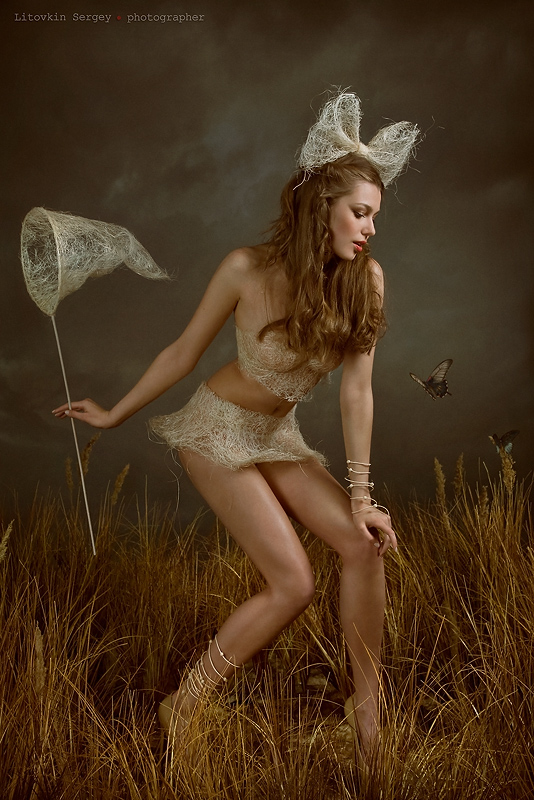 534x800, 251 Kb / сачок, бабочка, трава, арт, бант