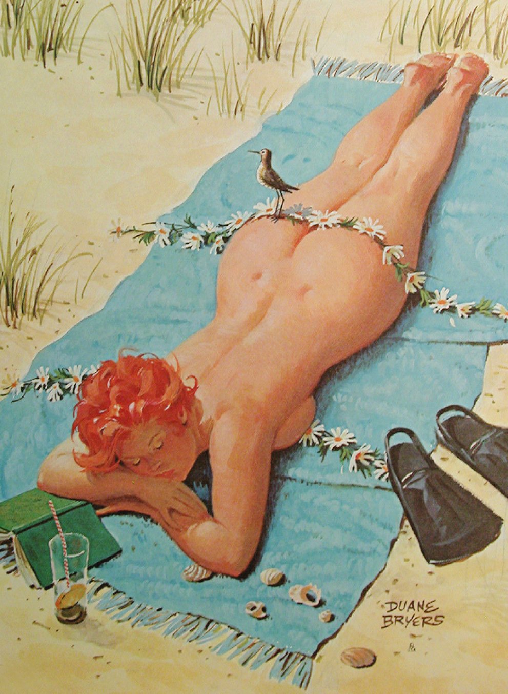 991x1353, 244 Kb / рыжая, загарает, ласты, ямочки, птичка, рисунок