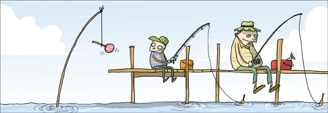 666x230, 41 Kb / комикс, причал, рыбалка, конфета, удочка