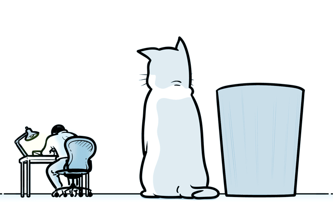 660x402, 143 Kb / автор, художник, комиксист, листок, кот, мусорка, приём, подача