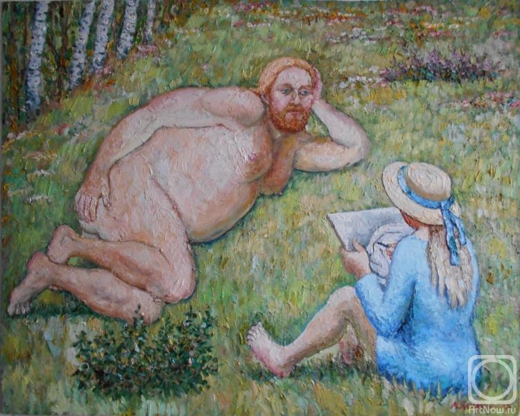 750x600, 267 Kb / обнажёнка, пленэр, луг, художница, мужик