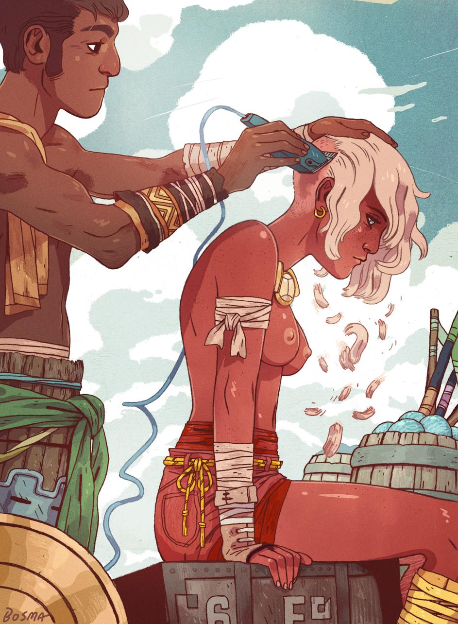 943x1284, 189 Kb / стрижка, бритье, топлесс, сэм босма, парикмахер, бритва