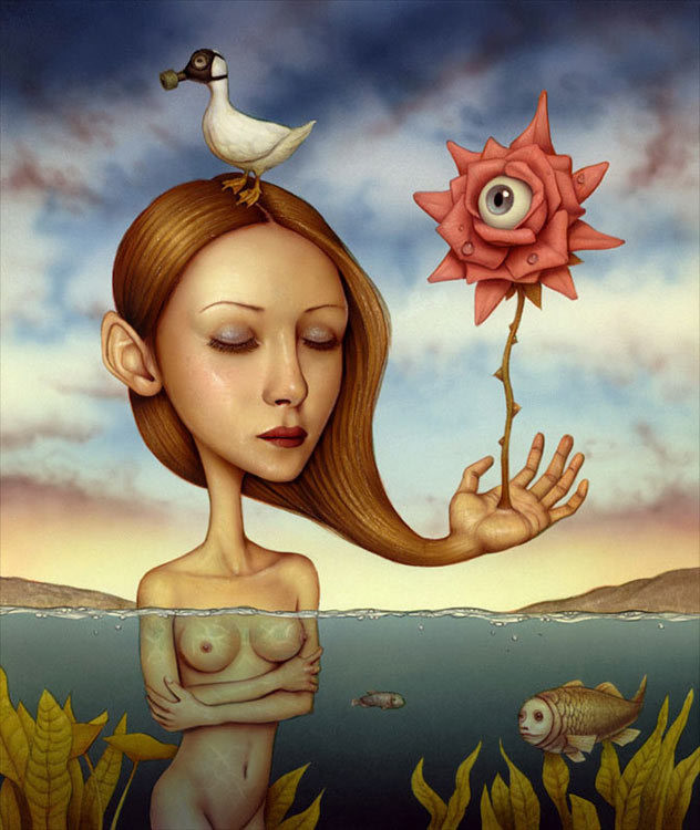 632x750, 102 Kb / утка, рыба, противогаз, голая, цветок, глаз, озеро