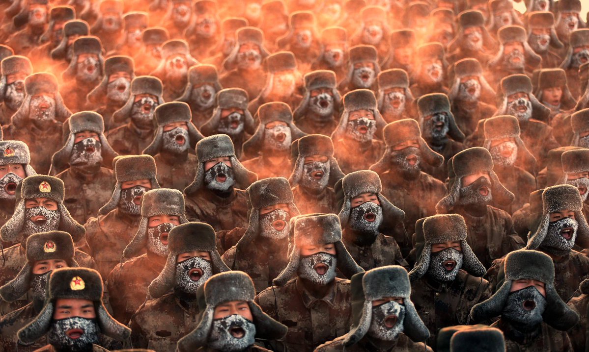 1199x718, 196 Kb / Китай, армия, иней, ушанки