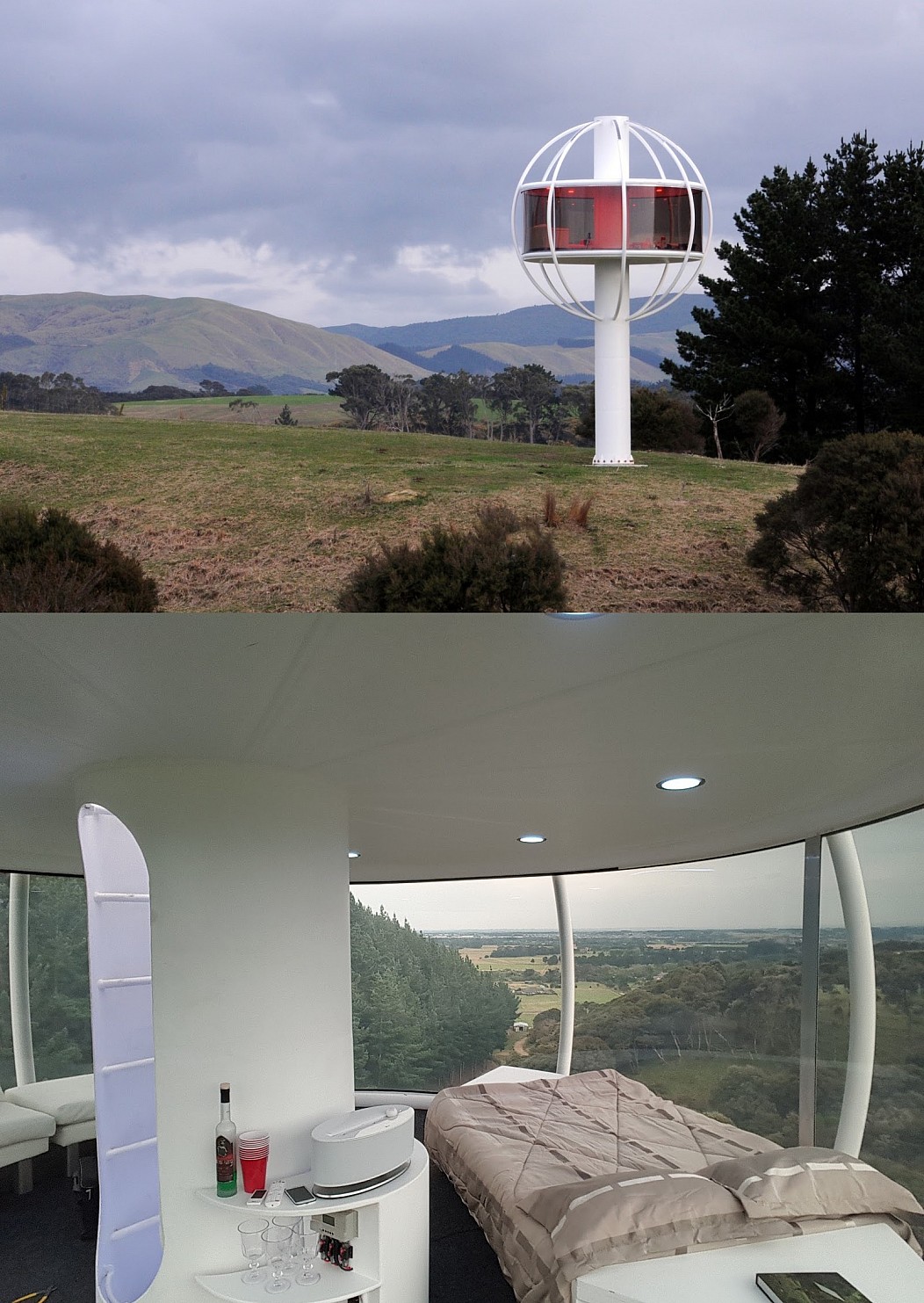 1052x1483, 356 Kb / башня, пейзаж, кровать, бутылка