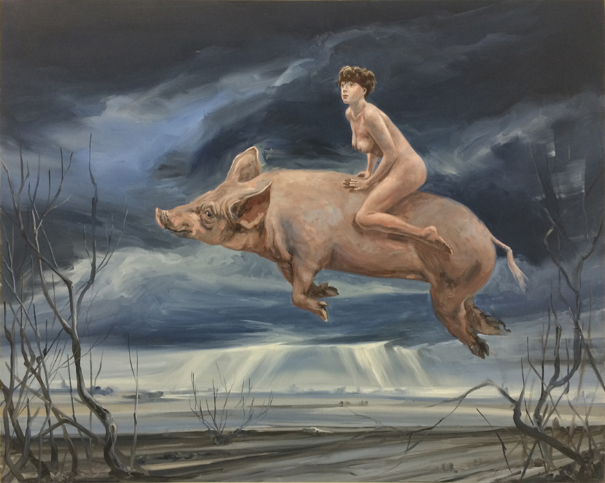 877x700, 358 Kb / хряк, свинья, голая, девушка, полет