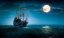 корабль, луна, полнолуние, вода, небо