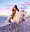 лошадь, бикини, пляж, море, брюнетка