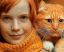 рыжая, веснушки, шарф, кот, кошка, усы