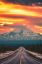 дорога, автомобиль, горы, скалы, снег, облака, небо, закат, рассвет